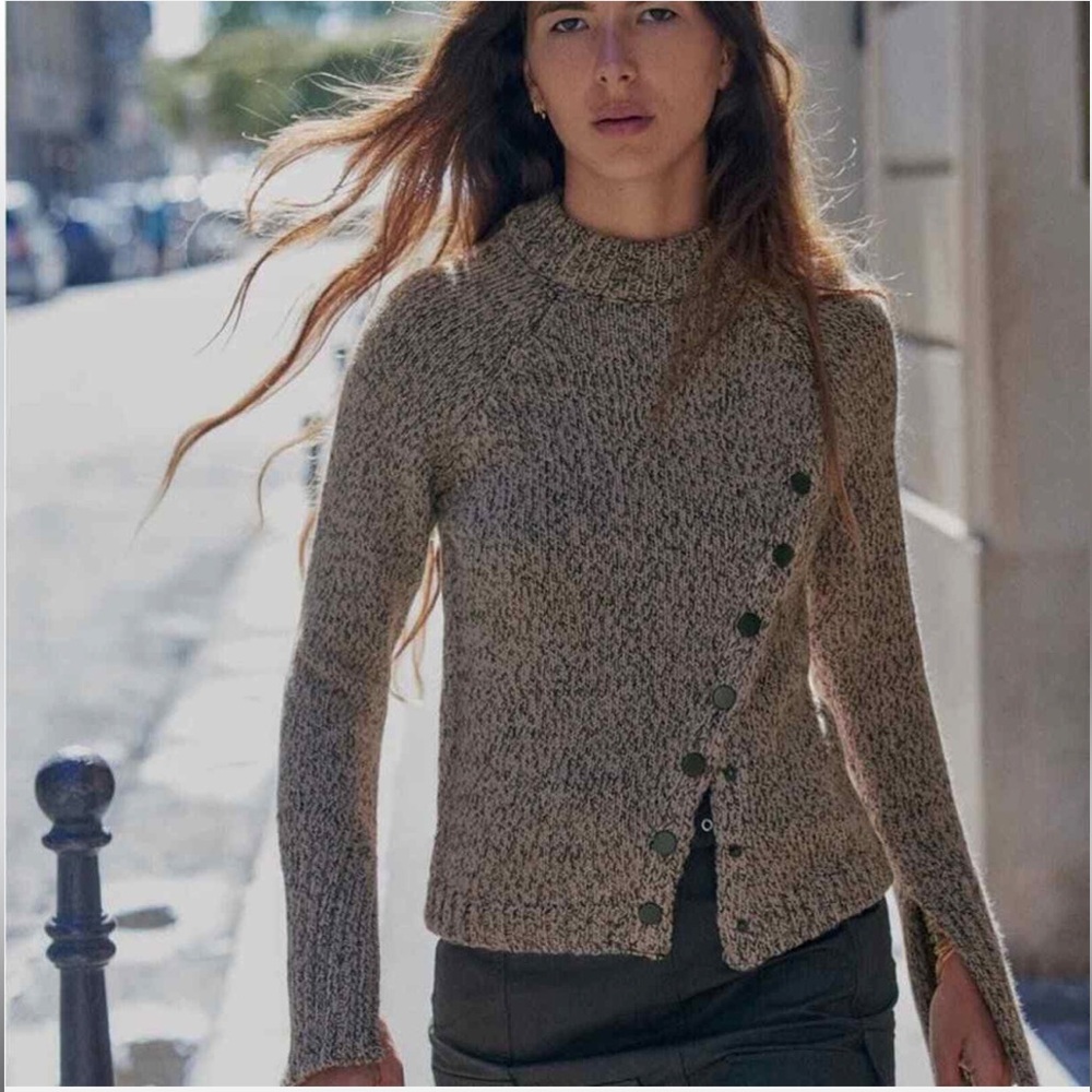 NWOT Zara Asymmetric Button Knit Sweater